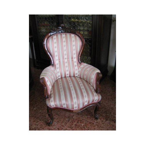 Fauteuil Louis Philippe Ancien Noyer Tissu Italie XIXe Siècle