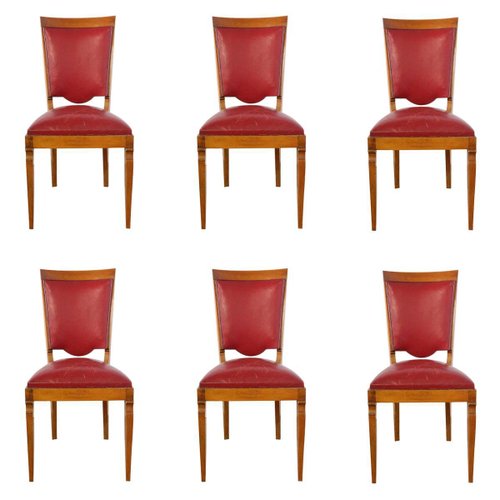 Mid Century French Red Leather Dining Chairs 1960s Set Of 6 For Sale At Pamono