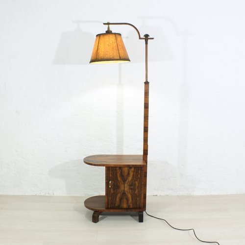 Art Deco Rosewood Floor Lamp With Side, Antique Floor Lamp With Table