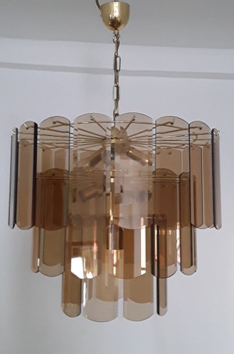Vintage Smoked Gold Glass Shade Chandelier Pendant Ceiling Home Pub Diner Light 