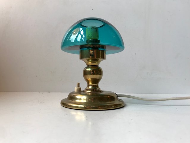 Brass Table Lamp From Abo 1970s, Turquoise Glass Table Lamp