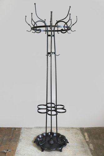 Large Antique Wrought Iron Coat Stand, Cast Iron Coat Stand