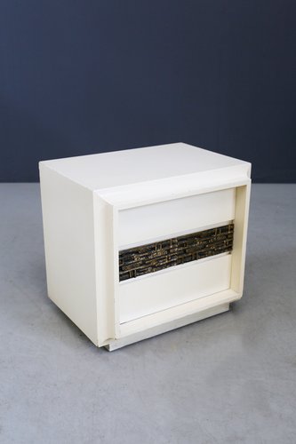Vintage White Wood And Brass Sculptural Nightstands By Luciano Frigerio Set Of 2 For Sale At Pamono