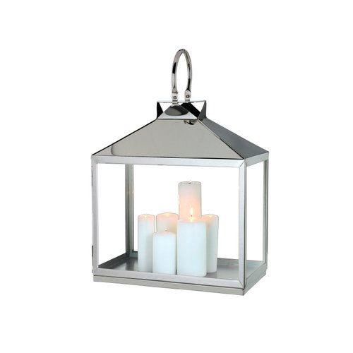Lanterna In Acciaio Inox E Vetro Ramato 29x28x66h