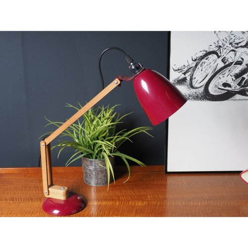 Vintage Red Anglepoise Lamp With Wooden, Swing Arm Desk Lamp Parts