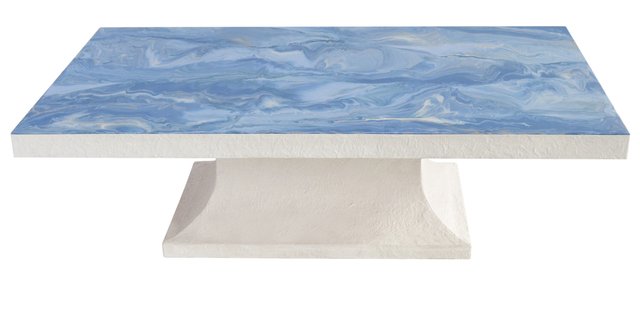 Marble Scagliola Decorated, Coffee Table Blue And White