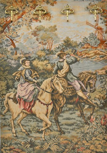 Vintage Italian Wall Coat Rack With Tapestry And Brass Plated Hangers 1970s For Sale At Pamono