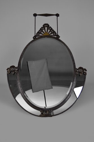 Cadre miroir porte pivotant fer forgé style Brandt Art Déco 32cm haut 