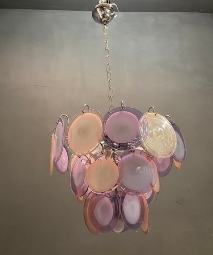 Pink Lavender Murano Glass Disc Chandelier 1970’s Pink Lavender Murano Glass Disc Chandelier 1970’s