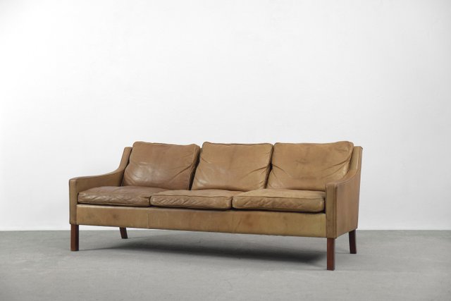 Vintage Swedish Patinated Cognac, Leather Sofa Fading