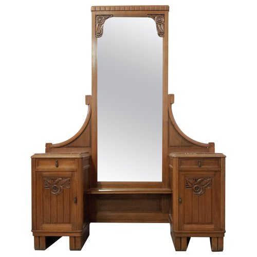 Art Deco Style Dressing Table With Red, Melange Glamour Floor Mirror With Jewelry Armoire Storage