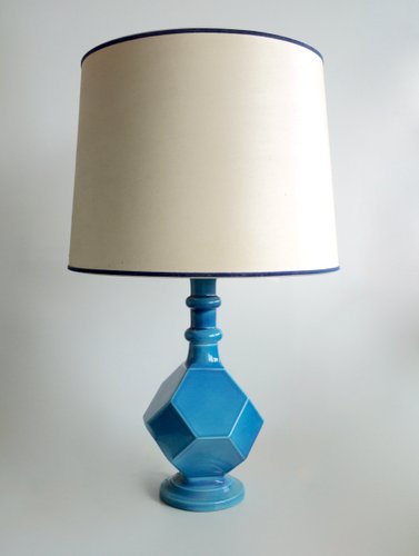 Blue Ceramic Geometric Table Lamp 1960s For At Pamono Blue Ceramic Geometric Table Lamp, Blue Chevron Lamp