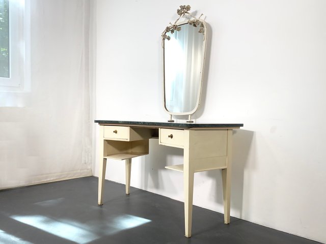 white dressing table with lights