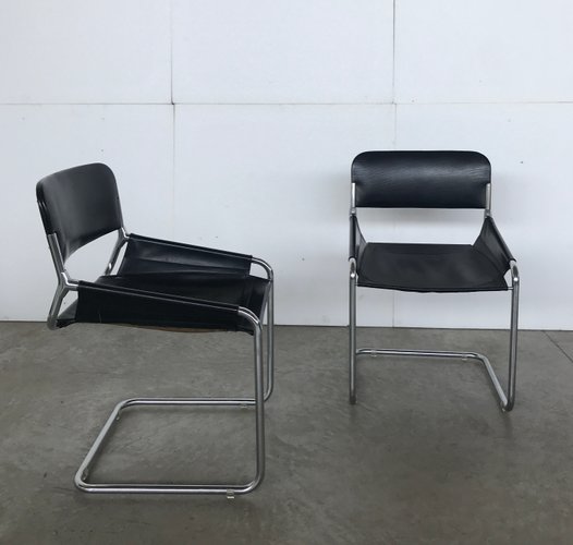 Leather And Chrome Plated Metal Dining Chairs 1970s Set Of 4 For Sale At Pamono
