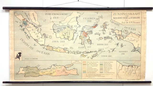 Antique Missionary Map Of The Dutch East Indies And Suriname By A M Brouwer For P Noordhoff 1930s For Sale At Pamono