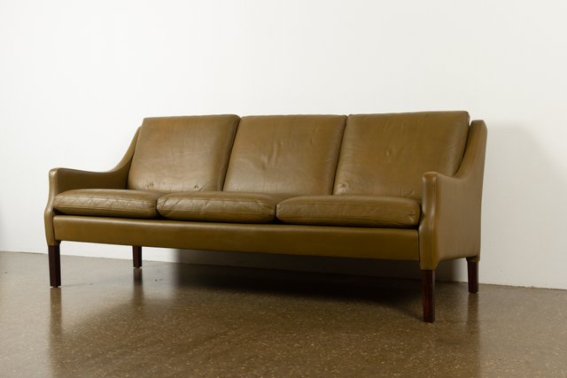 Vintage Danish Olive Green Leather Sofa 1960s For At Pamono Vintage Danish Olive Green Leather Sofa, Olive Green Leather Sofa Bed