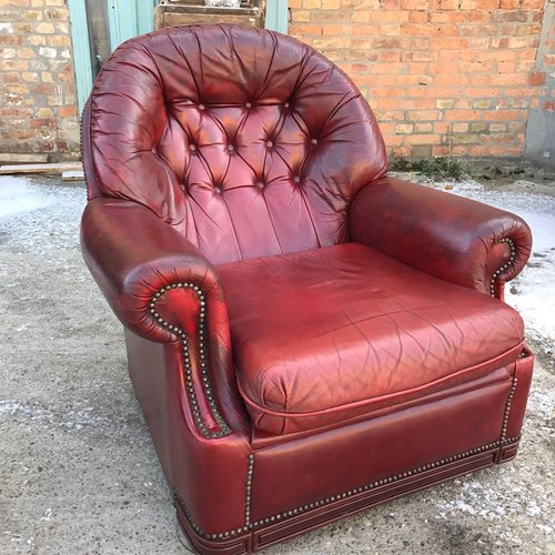 English Red Leather Armchair 1950s For, Leather Arm Chair