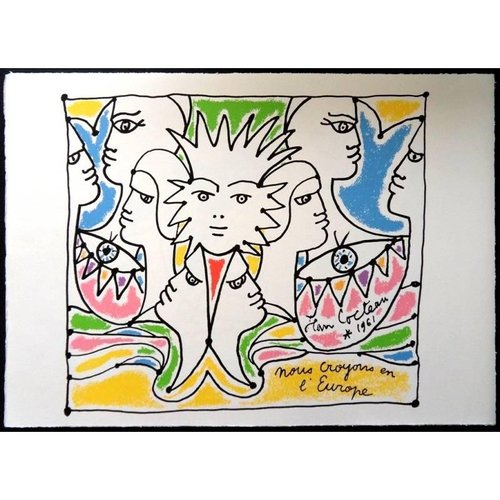 Jean Cocteau - Europe's Colors - Original Lithograph 1961 for sale