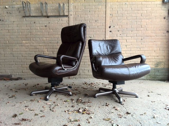 Leather Swivel Chairs From Strässle, Leather Rolling Chair