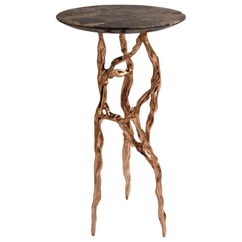 Polished Bronze Side Table With Marquina Marble Top For Sale At Pamono