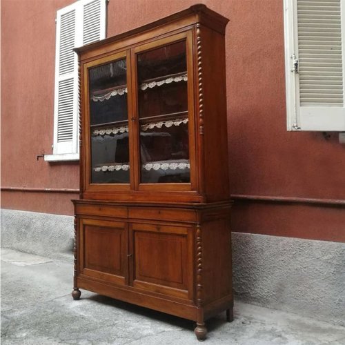 Antique Italian Cherrywood And Glass, Antique Cherry Wood China Cabinet