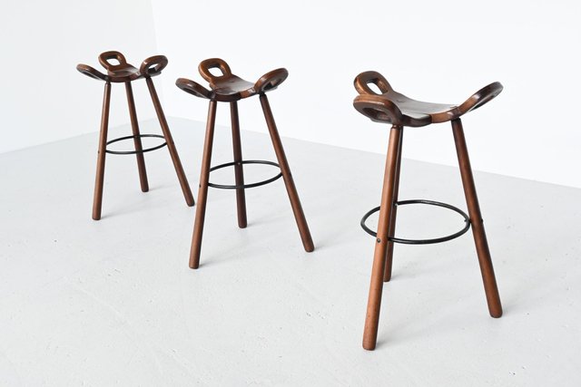Brutalist Marbella Barstools from Confonorm, Spain, 1970s, Set of 3 Brutalist Marbella Barstools from Confonorm, Spain, 1970s, Set of 3