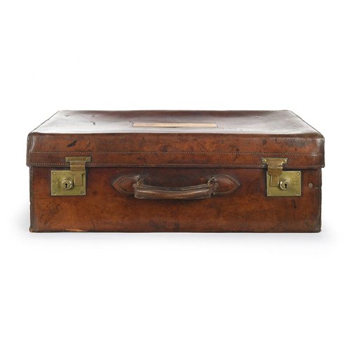 Antique 1800's leather travel trunk suitcase 