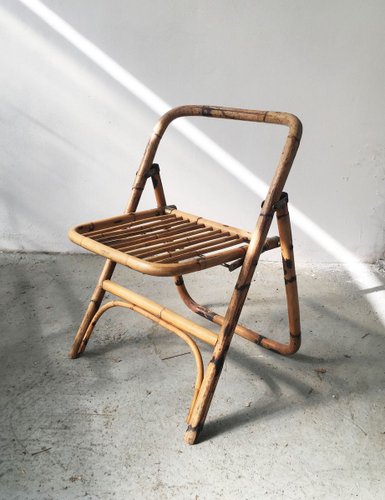 Mid Century Bamboo Folding Chair With, Bamboo Folding Chairs Vintage