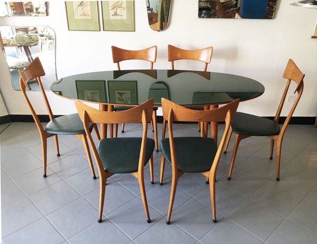 Mid Century Dining Table Chairs Set Attributed To Ico Parisi Set Of 7 For Sale At Pamono