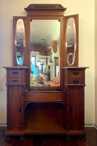 Art Deco Dressing Table With Mirror And, 1920 S Antique Vanity With Tri Fold Mirror