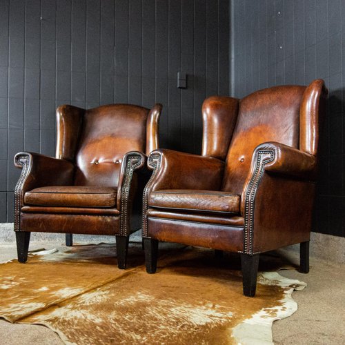 Vintage Brown Leather Wing Chair For, Black Leather Wingback Chair Modern Design