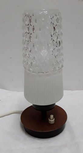 Metal And Teak Veneer Table Lamp, Vintage Clear Glass Table Lamps