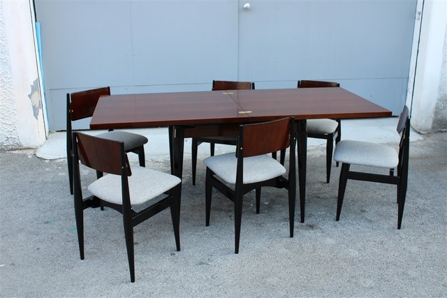 Dining Table Chairs Set 1960s Set of 7 for sale at Pamono