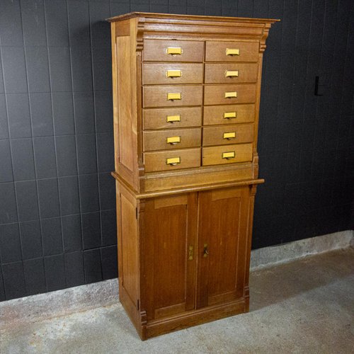 Oak Filing Cabinet With Drawers And Cupboard 1920s For Sale At Pamono