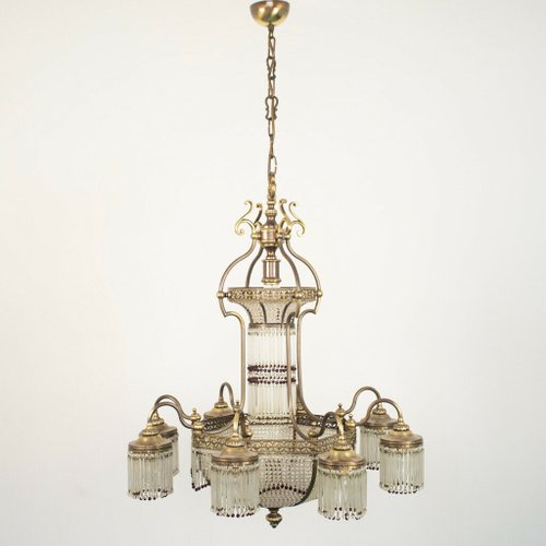 Vintage Brass 10 Light Chandelier, 1950s Vintage Brass 10 Light Chandelier, 1950s