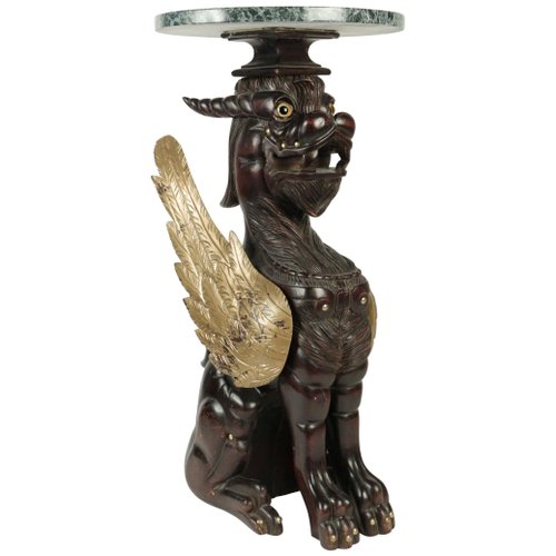 Sellette In Wood With Tabletop In Marble Representing A Golden Winged Dragon 1950s For Sale At Pamono