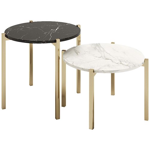 Round Side Tables With Coated Metal, Round Marble Coffee Table With Metal Legs