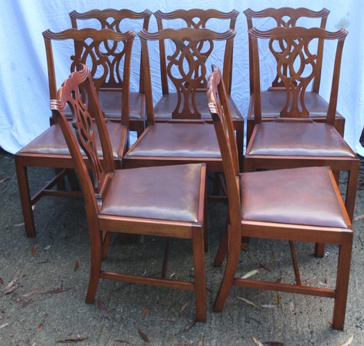 Mahogany Pop Out Leather Seat Dining Chairs 1900s Set Of 8 Bei Pamono Kaufen
