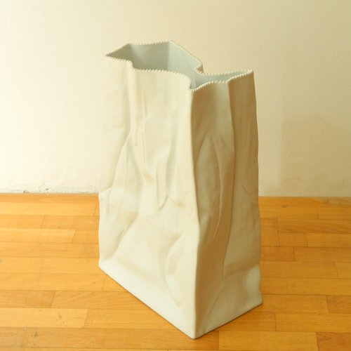 Vintage White Paper Bag Floor Vase by Tapio Wirkkala for Rosenthal for