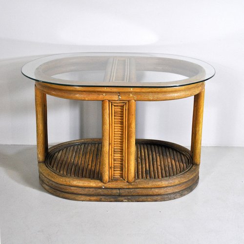 Oval Bamboo Cane Coffee Table 1940s For Sale At Pamono