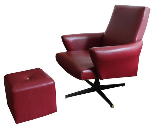 Swivel Chair Ottoman In Burdy, Red Swivel Chair With Ottoman