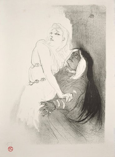 A la Renaissance: Sarah Bernhardt dans Phèdre, Originale Lithographie