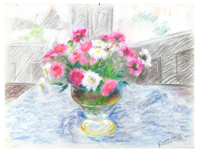 Original Oil Pastel Flower Drawing 