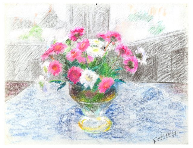 Original Oil Pastel Flower Drawing 