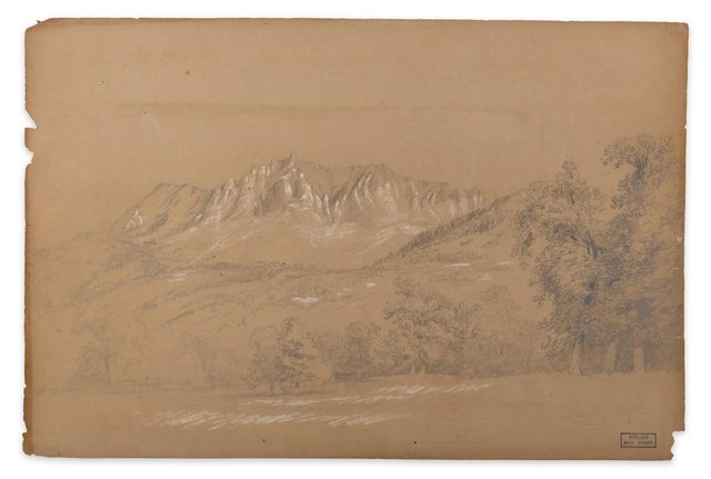 Alpine Landscape - White Chalk on Brown Paper by M.H. Yvert - Late
