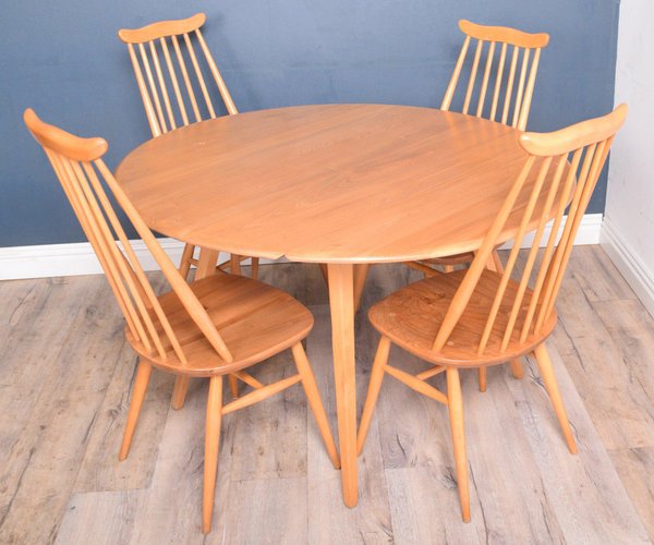 Vintage Blonde Model 384 Windsor Dining Table Model 359 Goldsmith Chairs From Ercol Set Of 5 For Sale At Pamono