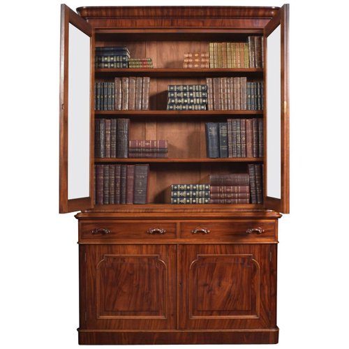 Victorian Mahogany 2 Door Bookcase For, Oak Library Bookcase With Glass Doors