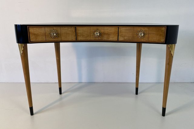 Italian Art Deco Maple Gold Leaf And Black Desk 1940s For Sale At Pamono