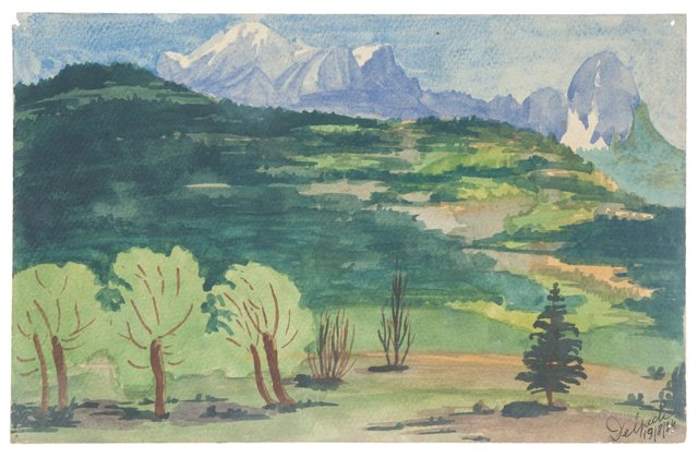 Mountain Landscape Watercolor On Paper By Jean Delpech 1984 For Sale At Pamono