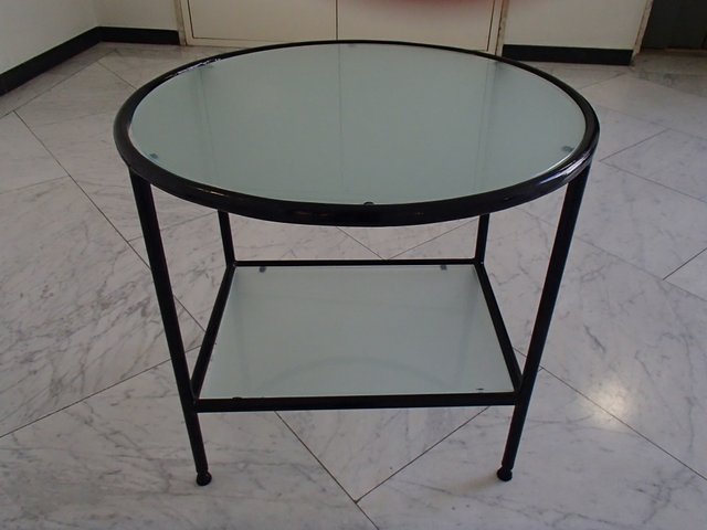 Bauhaus Black Metal Frame Salon Table, Black Wrought Iron Sofa Table With Glass Top
